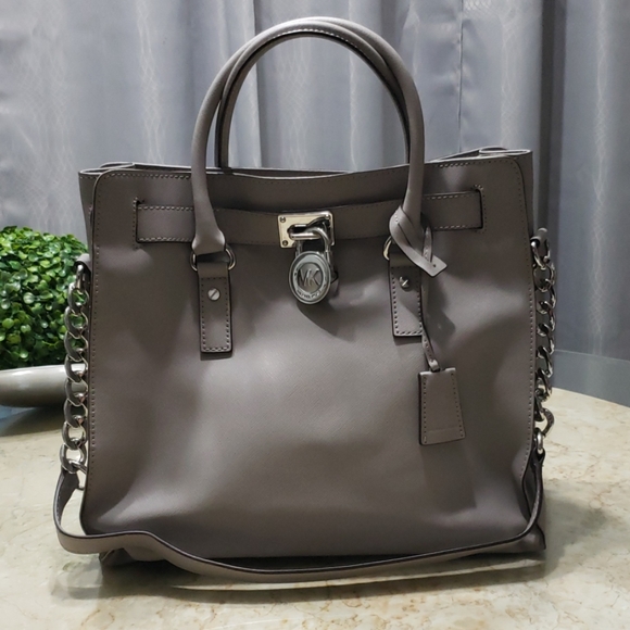 Michael Kors Handbags - Michael Kors Gray Leather Hamilton 